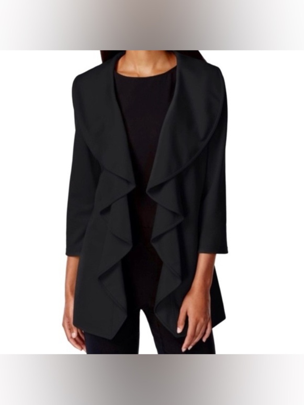 NWT Calvin Klein Blazer Women's Size 14 Ruffled Draped Open Front 3/4 Sleeve
